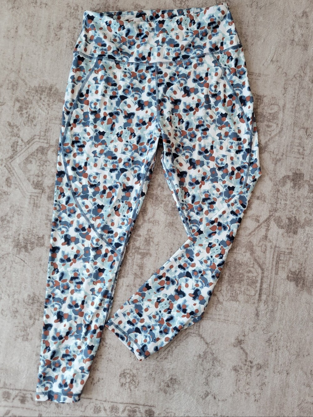 dip Womens L Abstract Yoga Leggings Blue Brown White High Waist Soft‎ Activewear